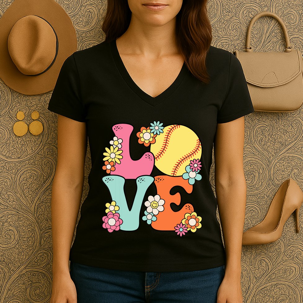Softball Love Cute Softball Lover Women Teens Girl Women's V-Neck T-Shirt