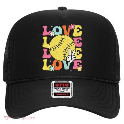 Softball Love Cute Softball  High Crown Mesh Back Trucker Hat
