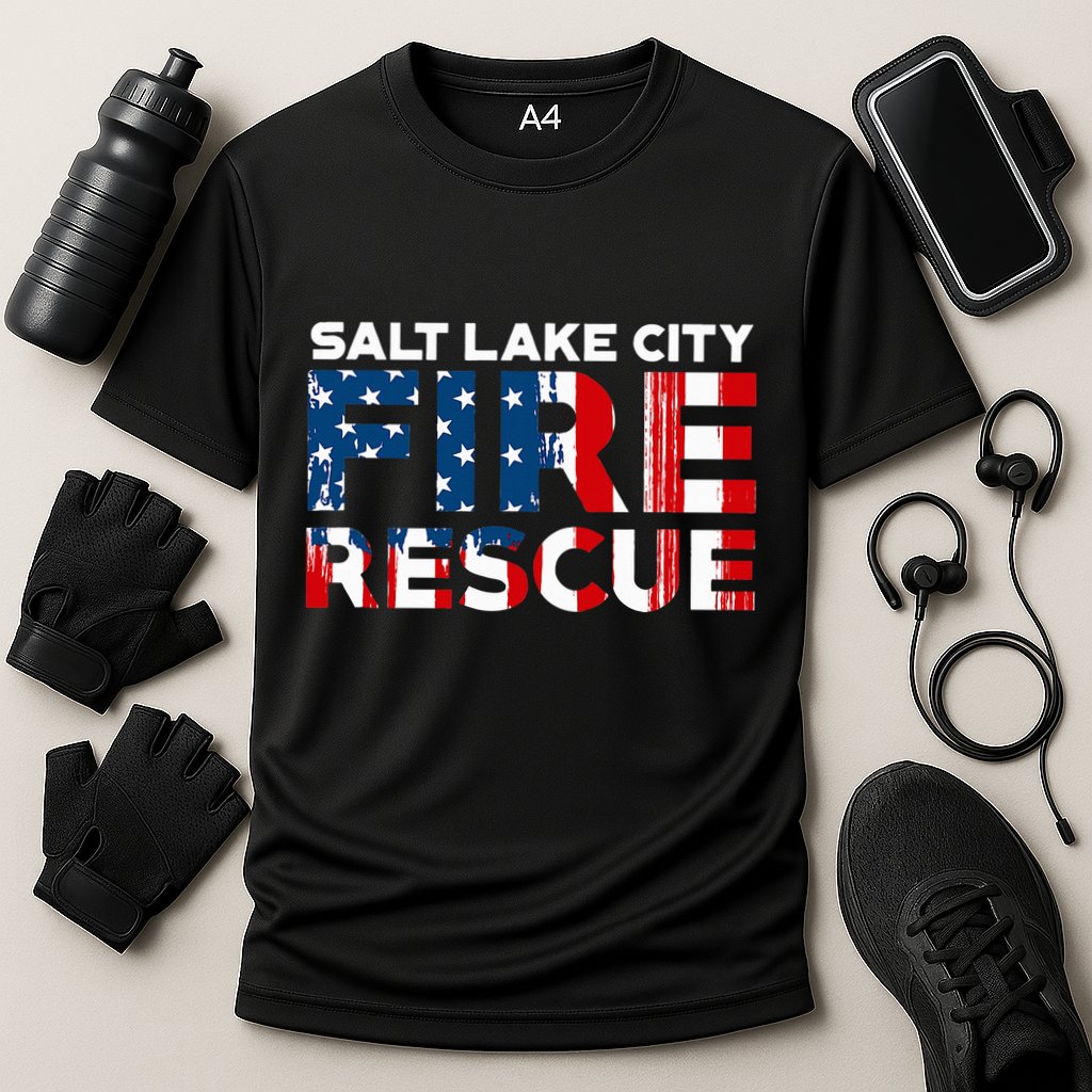 Salt Lake City Utah Fire Rescue Department Firefighters Duty Cooling Performance Crew T-Shirt