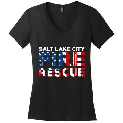 Salt Lake City Utah Fire Rescue Department Firefighters Duty Women's V-Neck T-Shirt