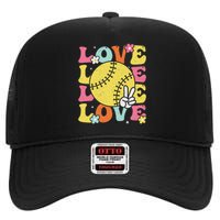 Softball Love Cute Softball High Crown Mesh Back Trucker Hat