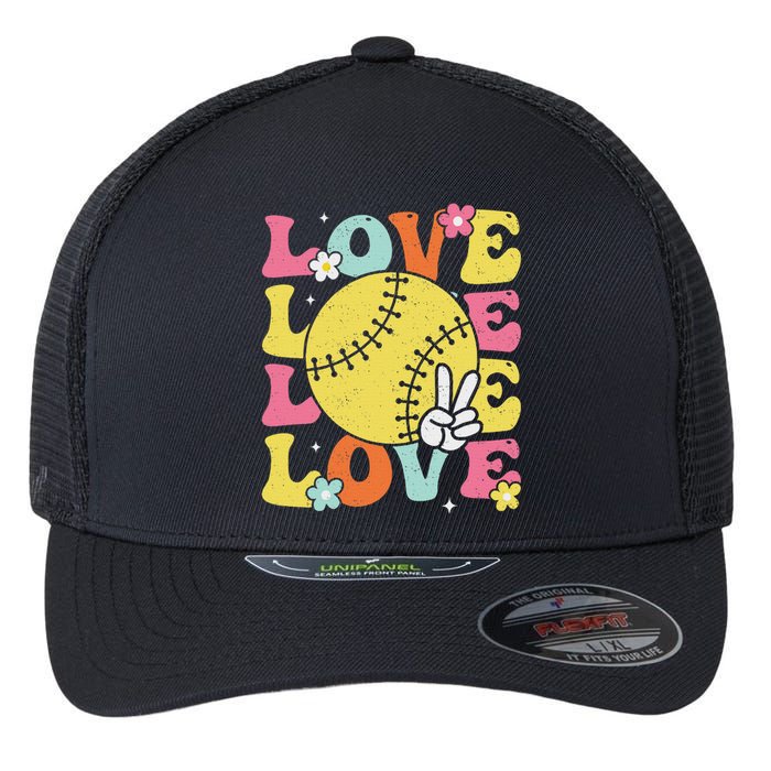 Softball Love Cute Softball Flexfit Unipanel Trucker Cap