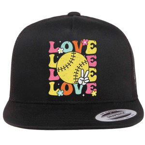 Softball Love Cute Softball Flat Bill Trucker Hat