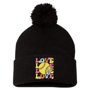 Softball Love Cute Softball Pom Pom 12in Knit Beanie