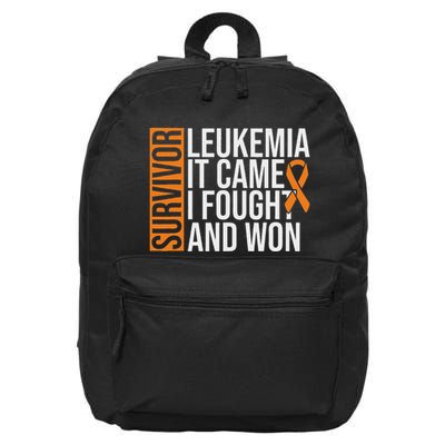 Survivor Leukemia Came Fought Won Leukemia Awareness Cancer 16 in Basic Backpack