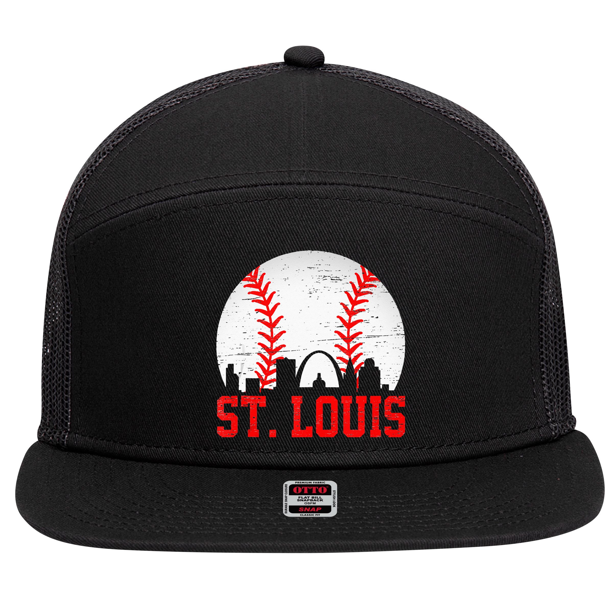 St Louis Cityscape Vintage Baseball Men Women 7 Panel Mesh Trucker Snapback Hat