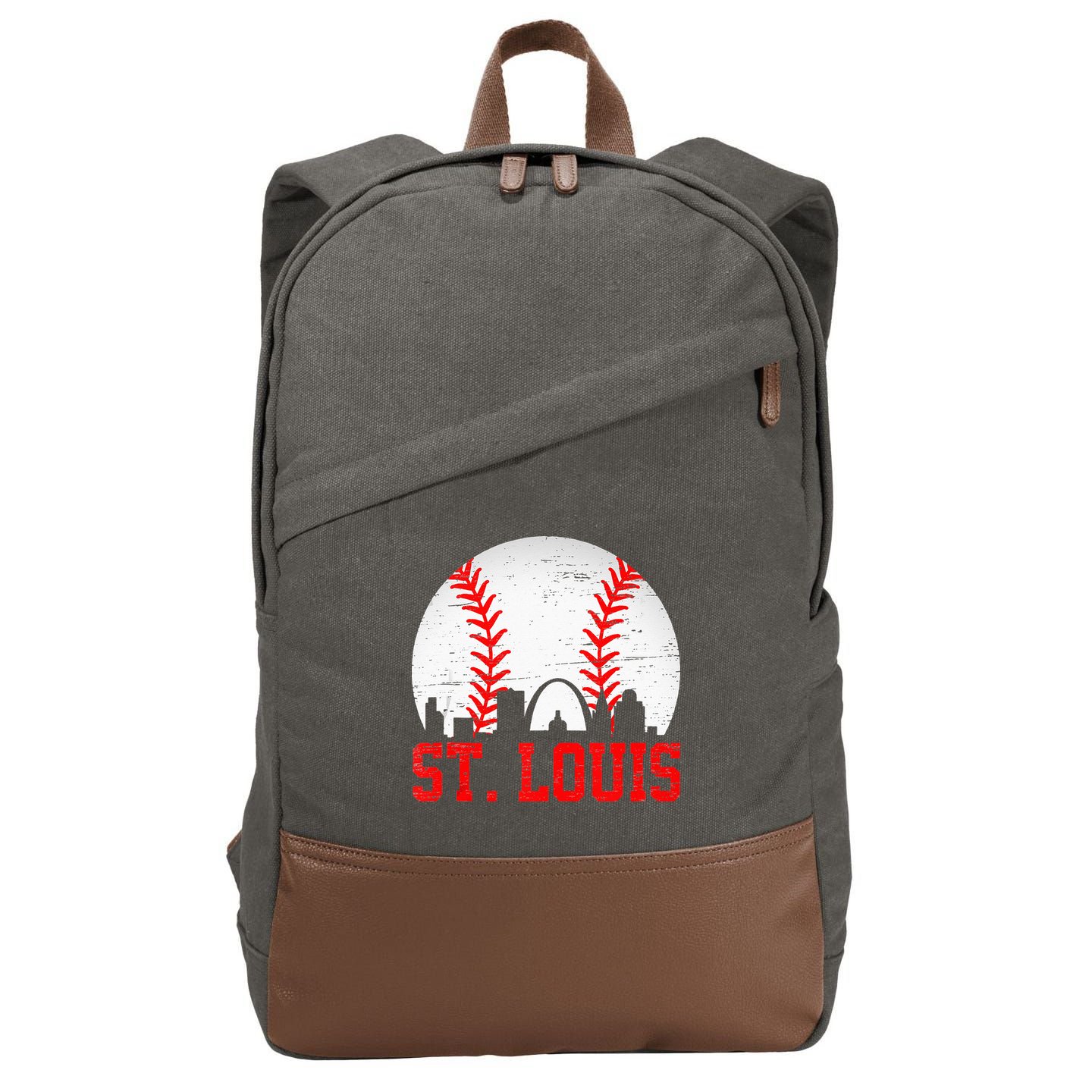 St Louis Cityscape Vintage Baseball Men Women Cotton Canvas Backpack