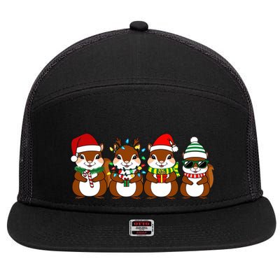 Squirrels Lover Christmas Santa Xmas Merry Ugly Funny Gift 7 Panel Mesh Trucker Snapback Hat