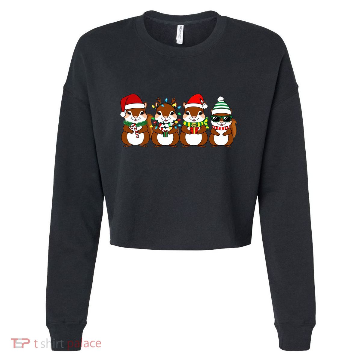 Squirrels Lover Christmas Santa Xmas Merry Ugly Funny Gift Cropped Pullover Crew