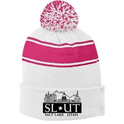 Salt Lake City Utah Ut Hometown Home State Pride Stripe Pom Pom Beanie