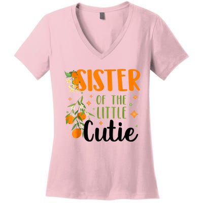 Sister Little Cutie Baby Shower Orange 1st Birthday Party Women's V-Neck T-Shirt