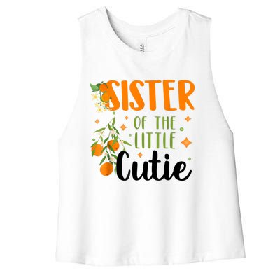 Sister Little Cutie Baby Shower Orange 1st Birthday Party Women's Racerback Cropped Tank