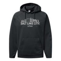 Salt Lake City Utah Skyline Travel To Salt Lake City Performance Fleece Hoodie