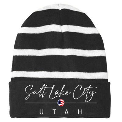 Salt Lake City Utah Striped Beanie with Solid Band