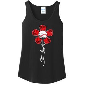 St. Louis Colorful Baseball Flower Souvenir I Love St. Louis Ladies Essential Tank