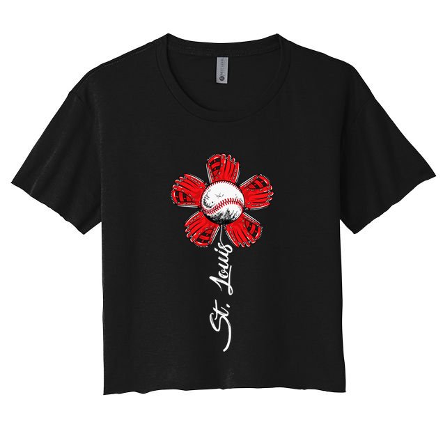 St. Louis Colorful Baseball Flower Souvenir I Love St. Louis Crop Top