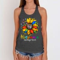 Sunflower Latin Countries Flags Hispanic Heritage Month Women's Knotted Racerback Tank