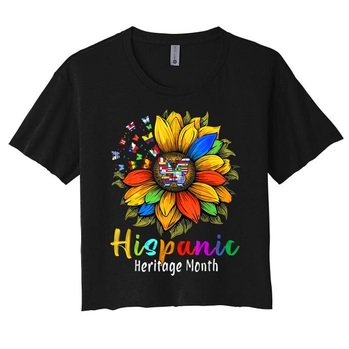 Sunflower Latin Countries Flags Hispanic Heritage Month Women's Crop Top Tee