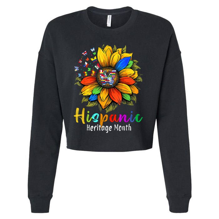 Sunflower Latin Countries Flags Hispanic Heritage Month Cropped Pullover Crew