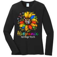 Sunflower Latin Countries Flags Hispanic Heritage Month Ladies Long Sleeve Shirt