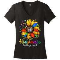 Sunflower Latin Countries Flags Hispanic Heritage Month Women's V-Neck T-Shirt