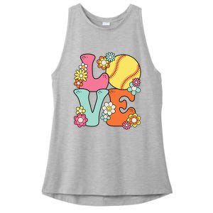 Softball Love Cute Softball Lover Ladies PosiCharge Tri-Blend Wicking Tank