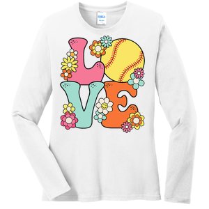 Softball Love Cute Softball Lover Ladies Long Sleeve Shirt