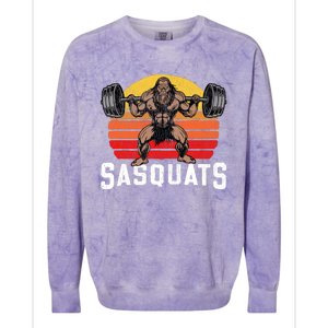 Sasquats Leg Day Weightlifting Bigfoot Squat Distressed 80s Colorblast Crewneck Sweatshirt