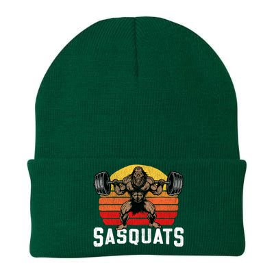 Sasquats Leg Day Weightlifting Bigfoot Squat Distressed 80s Knit Cap Winter Beanie