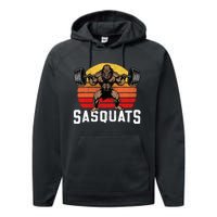 Sasquats Leg Day Weightlifting Bigfoot Squat Distressed 80s Performance Fleece Hoodie