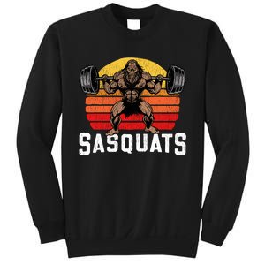 Sasquats Leg Day Weightlifting Bigfoot Squat Distressed 80s Sweatshirt