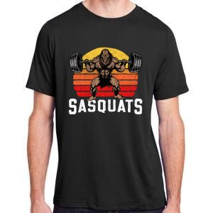 Sasquats Leg Day Weightlifting Bigfoot Squat Distressed 80s Adult ChromaSoft Performance T-Shirt