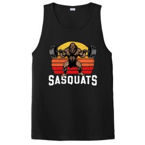 Sasquats Leg Day Weightlifting Bigfoot Squat Distressed 80s PosiCharge Competitor Tank