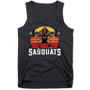 Sasquats Leg Day Weightlifting Bigfoot Squat Distressed 80s Tank Top