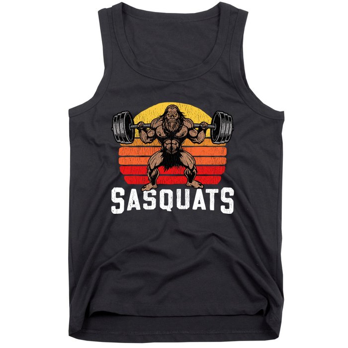 Sasquats Leg Day Weightlifting Bigfoot Squat Distressed 80s Tank Top