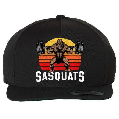 Sasquats Leg Day Weightlifting Bigfoot Squat Distressed 80s Wool Snapback Cap