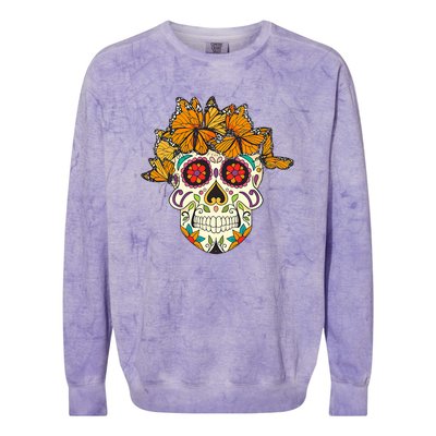 Skull Lover Dia De Los Muertos Monarch Butterfly Sugar Colorblast Crewneck Sweatshirt