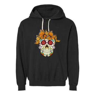 Skull Lover Dia De Los Muertos Monarch Butterfly Sugar Garment-Dyed Fleece Hoodie