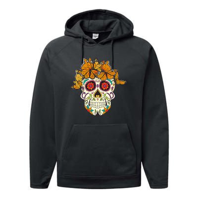 Skull Lover Dia De Los Muertos Monarch Butterfly Sugar Performance Fleece Hoodie