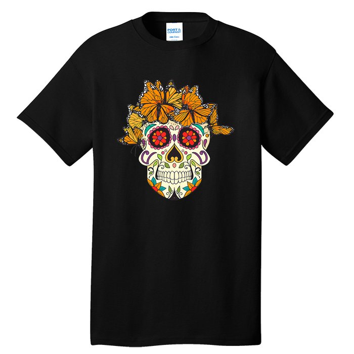 Skull Lover Dia De Los Muertos Monarch Butterfly Sugar Tall T-Shirt