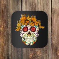 Skull Lover Dia De Los Muertos Monarch Butterfly Sugar Coaster