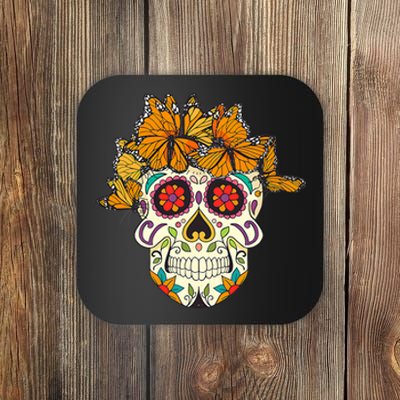 Skull Lover Dia De Los Muertos Monarch Butterfly Sugar Coaster