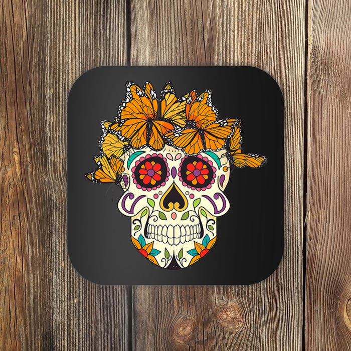 Skull Lover Dia De Los Muertos Monarch Butterfly Sugar Coaster