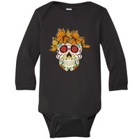 Skull Lover Dia De Los Muertos Monarch Butterfly Sugar Baby Long Sleeve Bodysuit