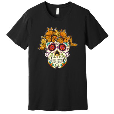 Skull Lover Dia De Los Muertos Monarch Butterfly Sugar Premium T-Shirt