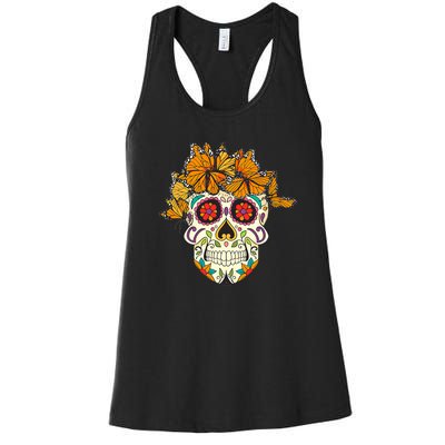 Skull Lover Dia De Los Muertos Monarch Butterfly Sugar Women's Racerback Tank