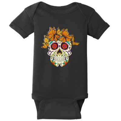 Skull Lover Dia De Los Muertos Monarch Butterfly Sugar Baby Bodysuit