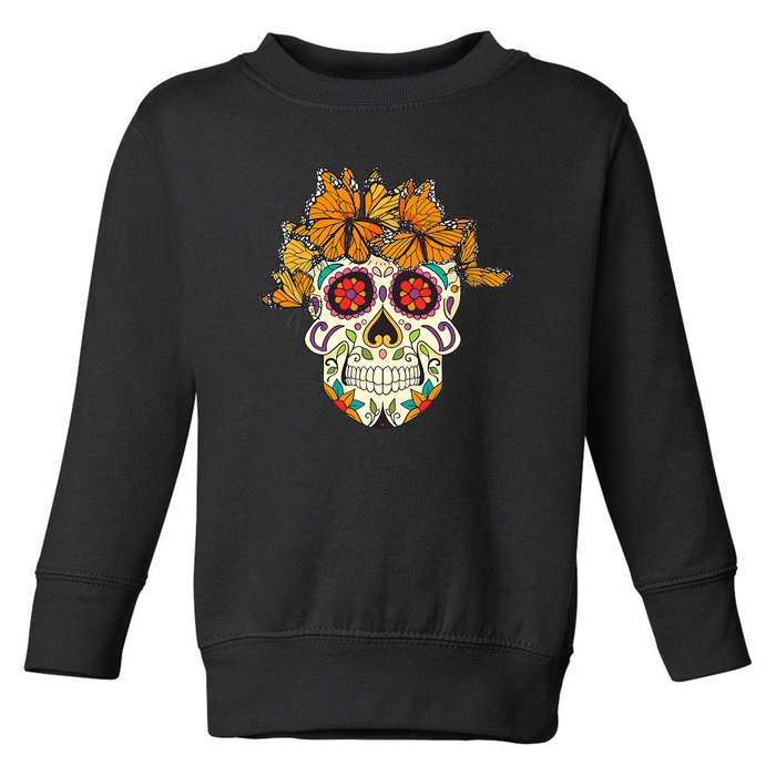 Skull Lover Dia De Los Muertos Monarch Butterfly Sugar Toddler Sweatshirt