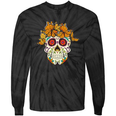 Skull Lover Dia De Los Muertos Monarch Butterfly Sugar Tie-Dye Long Sleeve Shirt