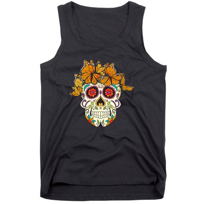 Skull Lover Dia De Los Muertos Monarch Butterfly Sugar Tank Top